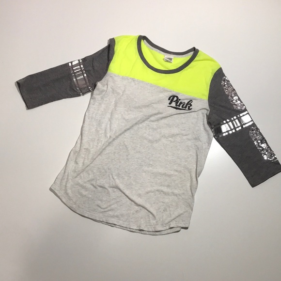 PINK Victoria's Secret Tops - Pink Victoria’s Secret yellow gray bling tee